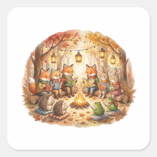 Forest Book Cosy Woodland cottagecore cushion Square Sticker