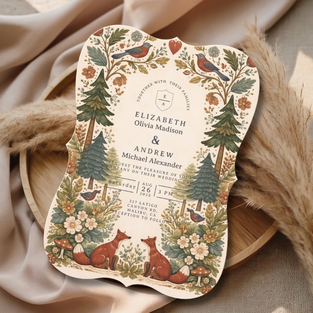 Forest Botanical Folk Art Romantic Wedding Invitation (Creator Uploaded)