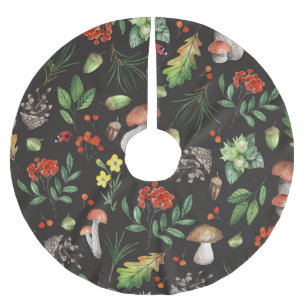 Forest Bounty: Watercolor Mushroom Pattern Brushed Polyester Tree Skirt