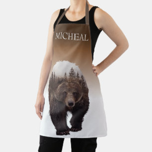 Forest Brown Bear Personalised Double exposure Apron