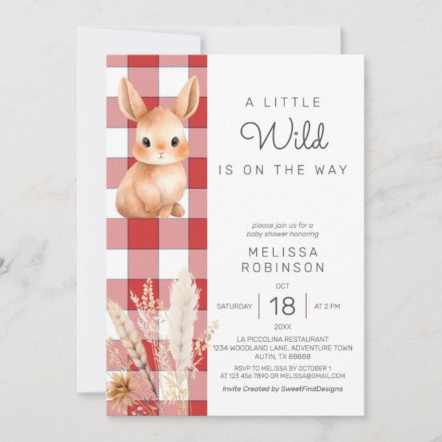 Forest Bunny Pampas Fall Baby Shower Invitation (Front)