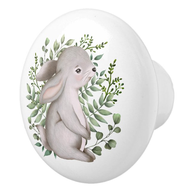 Forest Bunny Rabbit Woodland Greenery Baby Nursery Ceramic Knob (Right)