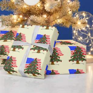 Forest Camouflage Christmas Tree w/American Flag Wrapping Paper