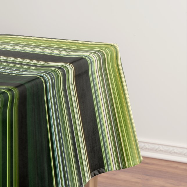 Forest Canopy Green and Cream Stripe Tablecloth (In Situ)