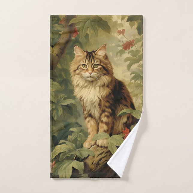 Forest Cat in Lush Foliage Hand Towel (Hand Towel)