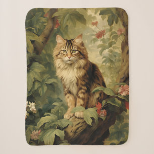 Forest Cat in Lush Foliage Sherpa Blanket