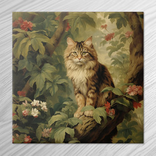 Forest Cat in Lush Foliage Tile