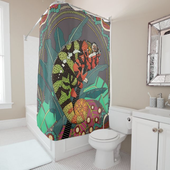 forest chameleon shower curtain (In Situ)