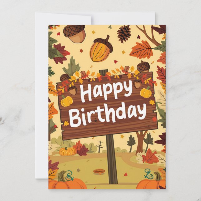 Forest Charming Wish Autumn Fall Happy Birthday Card (Front)