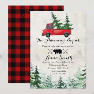 Forest Christmas Tree Red Baby Shower Invitation