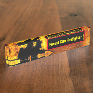 Forest City Firefighter flames desk name plate
