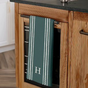 Forest   Classic Rope Stripe Monogram Tea Towel