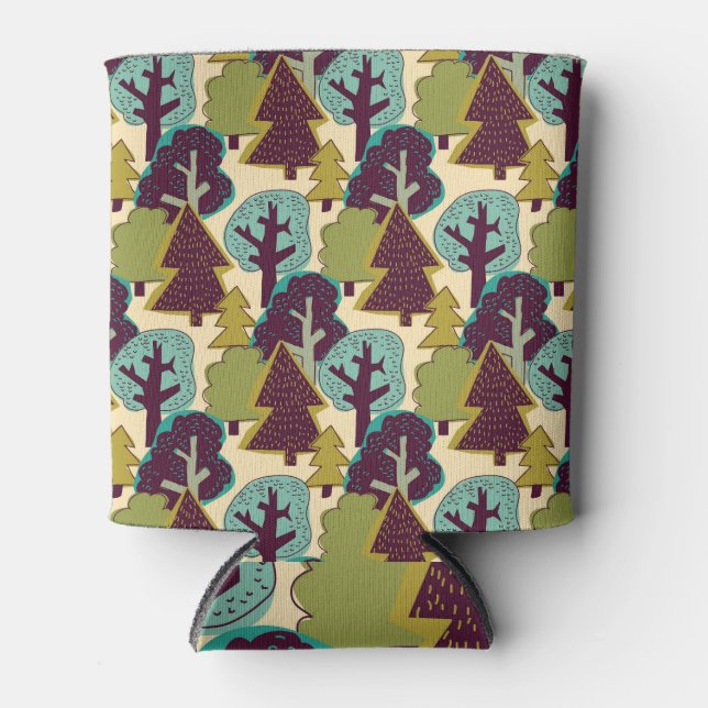 Forest Colour Doodle Trees Illustration Can Cooler (Front)