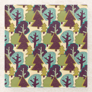 Forest Colour Doodle Trees Illustration Glass Coaster