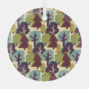 Forest Colour Doodle Trees Illustration Glass Tree Decoration
