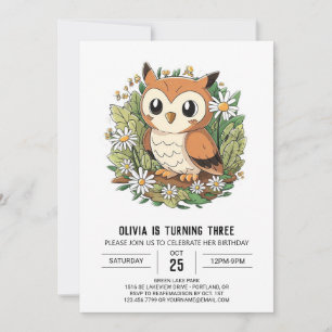 Forest Colourful Digital Owl Birthday Invitation