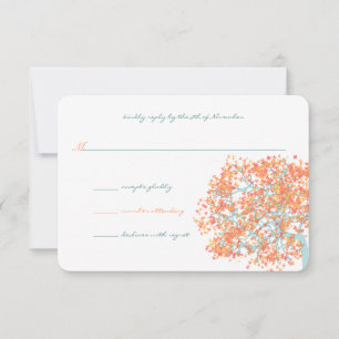 Forest Coral Leaves AQUA Tree  Wedding Invitation