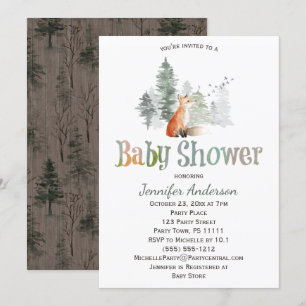 Forest Country Fox Baby Shower Invitation