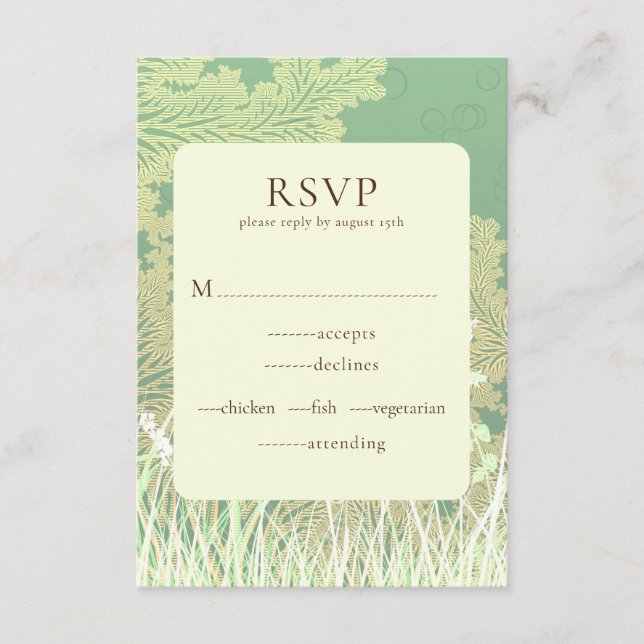 Forest Country Landscape Green Wedding RSVP Card (Front)