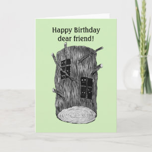 Forest Creatures In Tree Log Custom Text Birthday Card
