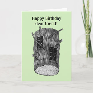 Forest Creatures In Tree Log Custom Text Birthday Card