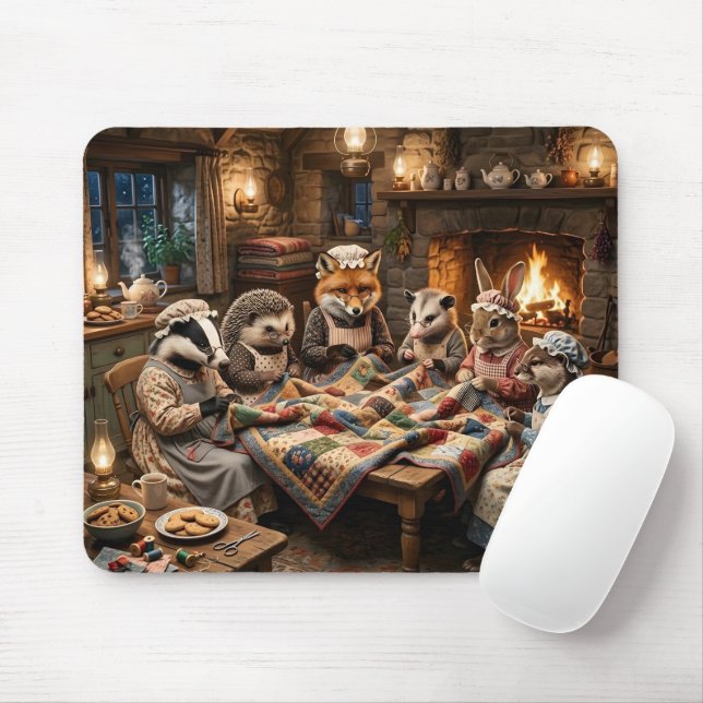 Forest Creatures Quilting Bee Mouse Mat (With Mouse)