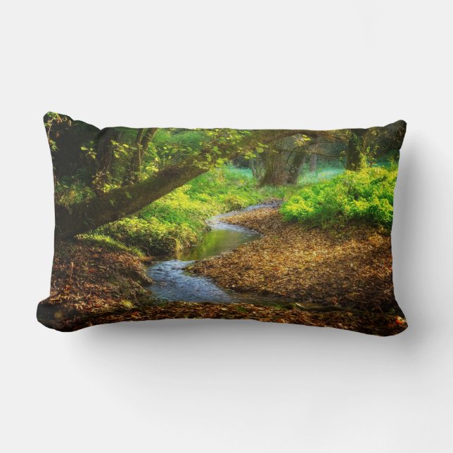 Forest Creek Beautiful Nature Landscape Photo Lumbar Cushion (Front)