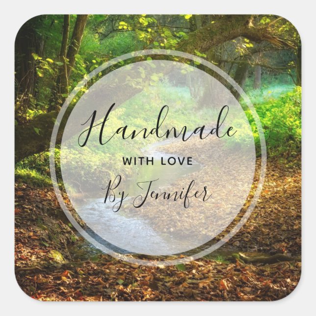 Forest Creek Beautiful Nature Landscape Photo Square Sticker (Front)