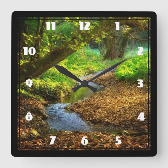 Forest Creek Beautiful Nature Landscape Photo Square Wall Clock (Front)
