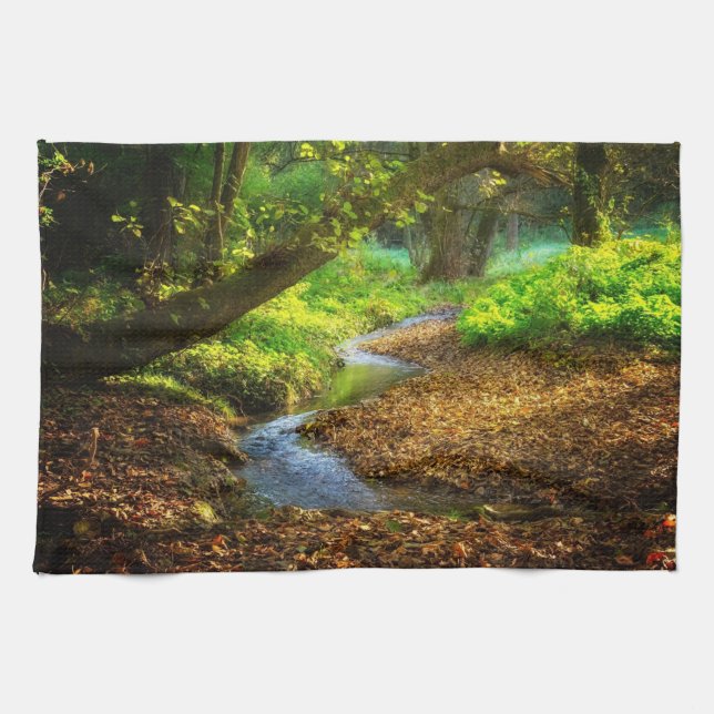 Forest Creek Beautiful Nature Landscape Photo Tea Towel (Horizontal)