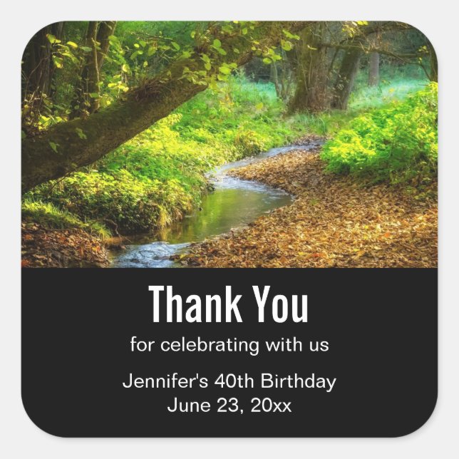Forest Creek Beautiful Nature Photo Birthday Square Sticker (Front)
