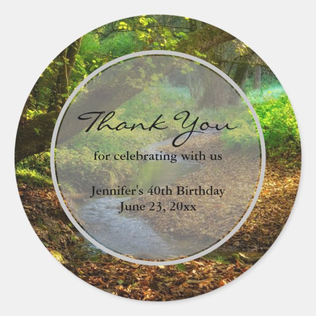 Forest Creek Beautiful Nature Photo Party Classic Round Sticker (Front)