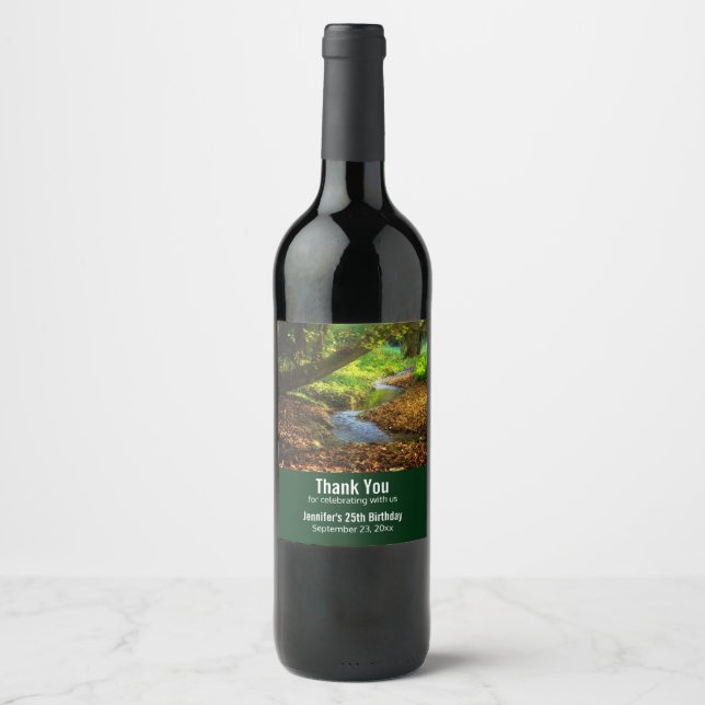 Forest Creek Beautiful Nature Photo Thank You Wine Label (Front)