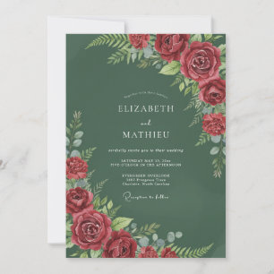 Forest Crimson Petal Wedding Invitation