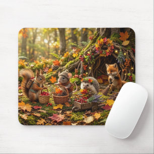 Forest Critters Fall Harvest Fantasy Whimsical Mouse Mat