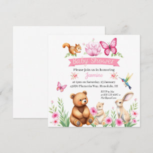 Forest critters girl baby shower invitation