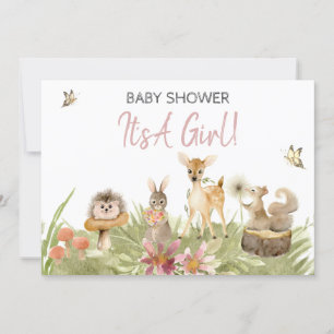 *~* Forest Cute Woodland Animal Girl Baby Shower Invitation