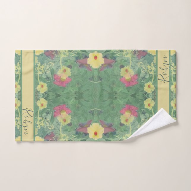 Forest Daisy Floor w/Name Hand Towel (Hand Towel)