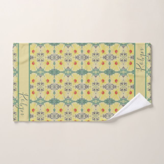 Forest Daisy Floor w/Name Hand Towel (Hand Towel)