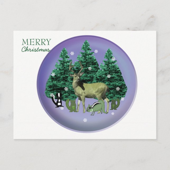 Forest Deer and Animal Friends Holiday Postcard (Front)