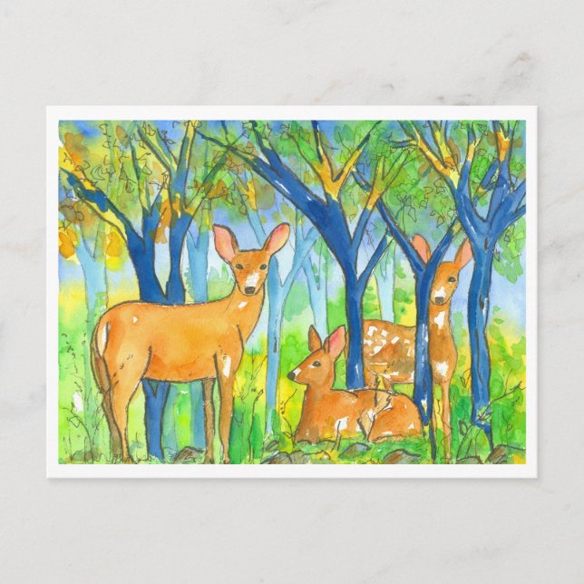 Forest Deer Autumn Landscape Postcard (Front)