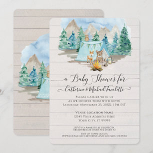 Forest Deer Bear Watercolor Baby Shower Invitation