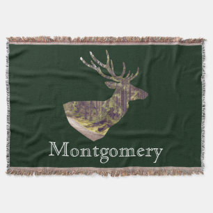 Forest Deer Buck Hunting Family Name Throw Blanket