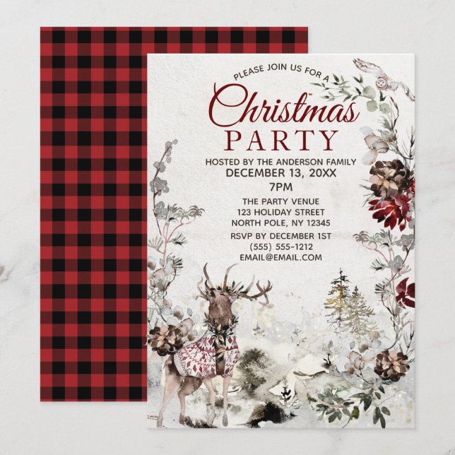 Forest Deer Country Christmas Party Invitation (Front/Back)