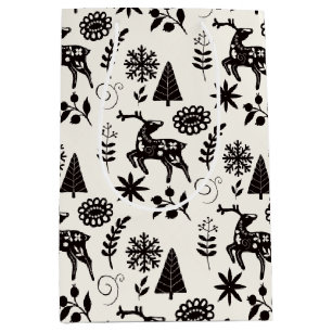 Forest Deer Folk Art Black and White Gift Bag