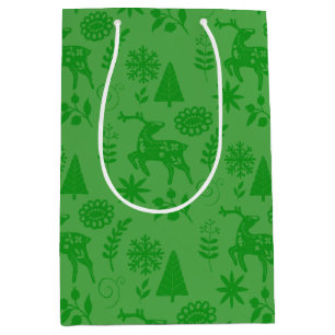 Forest Deer Folk Art Green Gift Bag