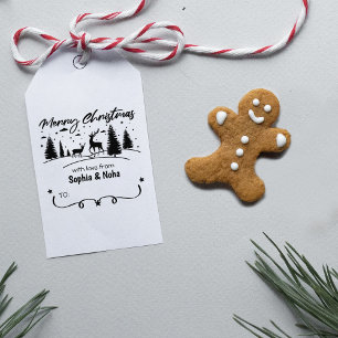 Forest Deer Merry Christmas with love, Couple Tag Rubber Stamp