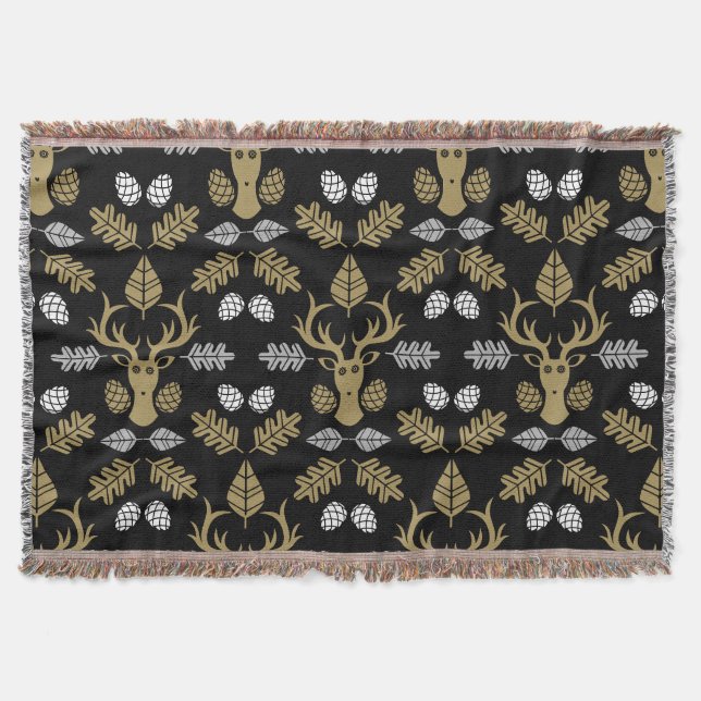 Forest Deer Nature Print Throw Blanket (Front)