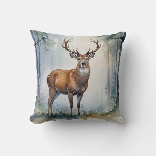 Forest Deer Throw Pillow (Front)