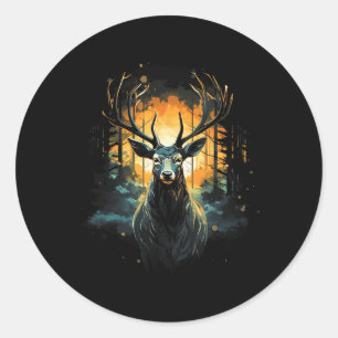 Forest Deer Wildlife Animal Illustration Classic Round Sticker